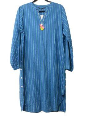 NWT Beech‎ Tree Vertical Pinstripe Kurta Long Tunic Dress Size 12 Coverup Cotton
